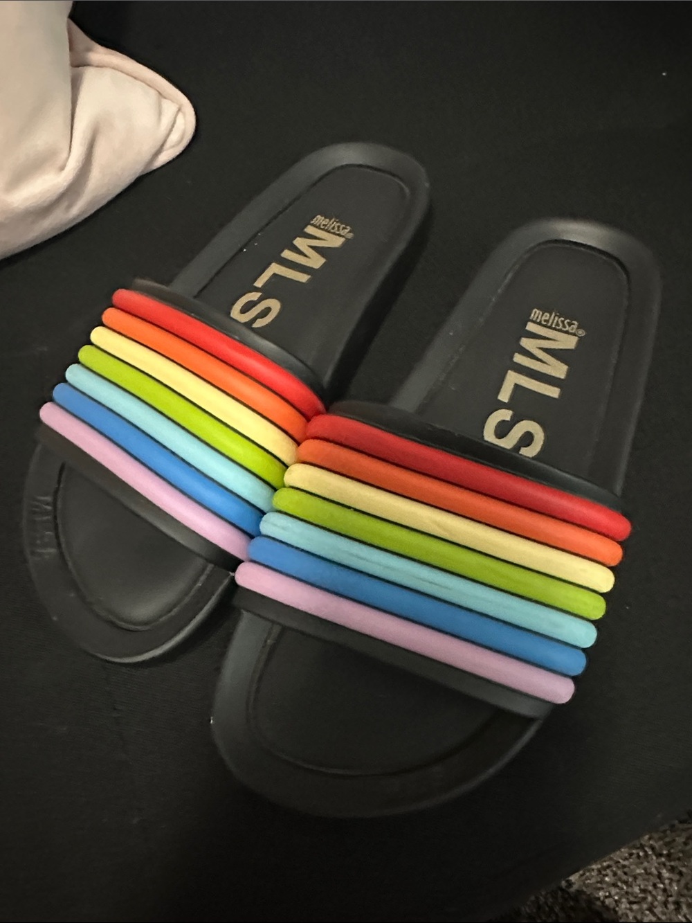 Melissa Black Slides with Rainbow Padded Straps